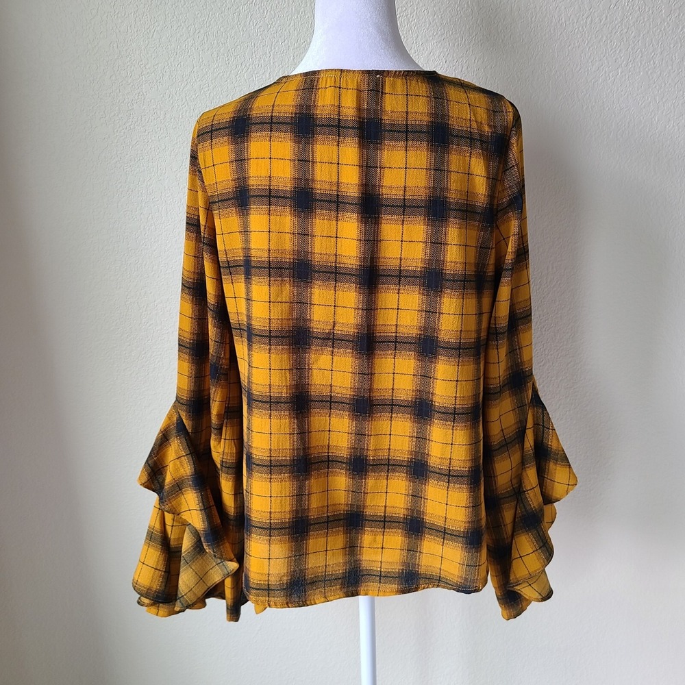 Altar'd State Plaid Academia Top Tunic Small Ruffle‎ Bell Sleeves School Office - Picture 6 of 10